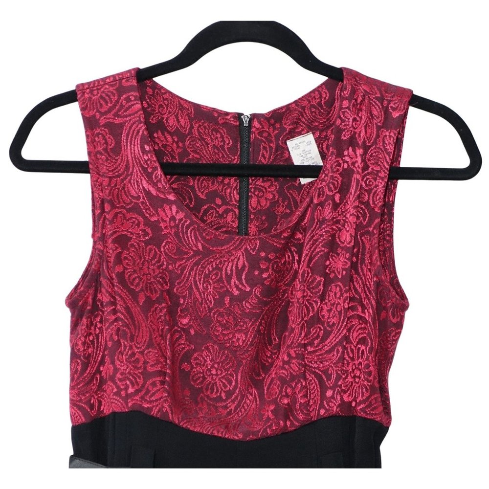 Black Wine Jumpsuit, with Cropped Jacket, Jaquard Floral Pattern, by Dawn Joy II - Picture 7 of 10